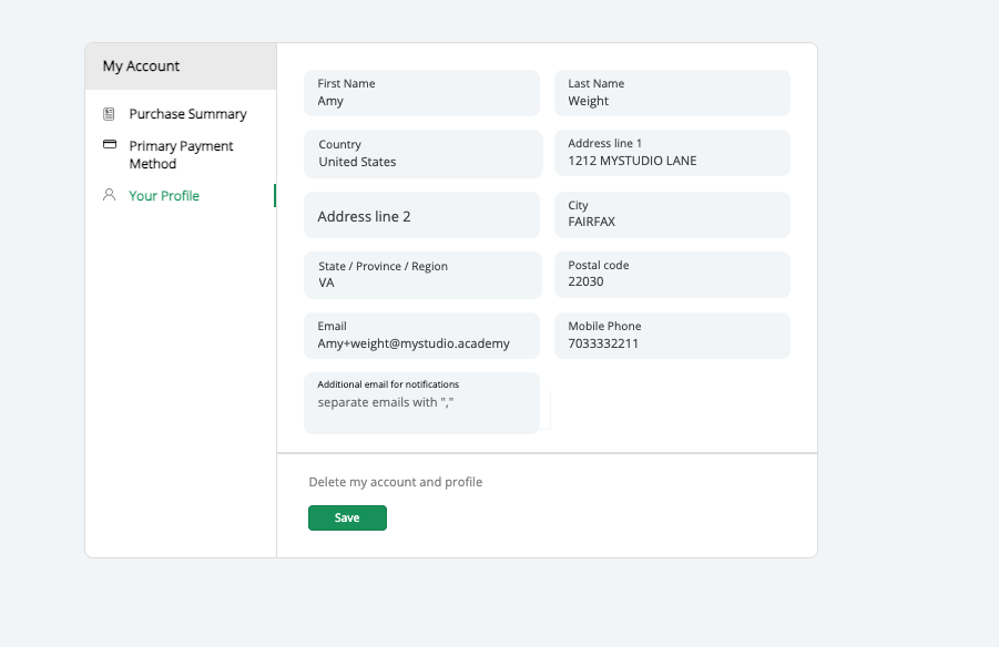 Member app “My account” (Web app version)